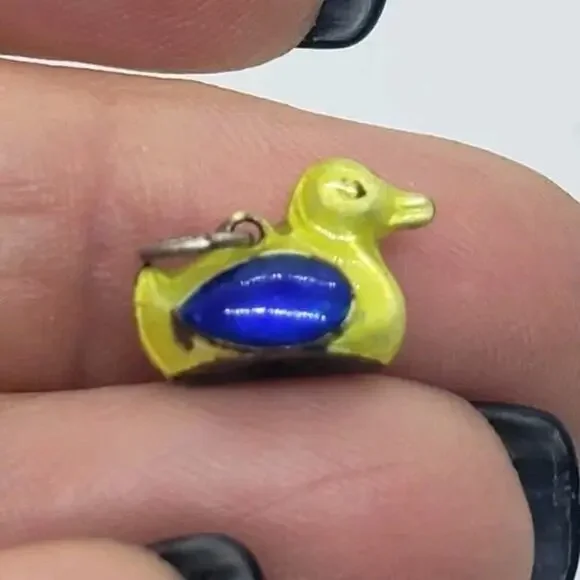 Vintage Charm Decoy Carnival Rubber Duck Sterling Silver & Enamel SUPER RARE